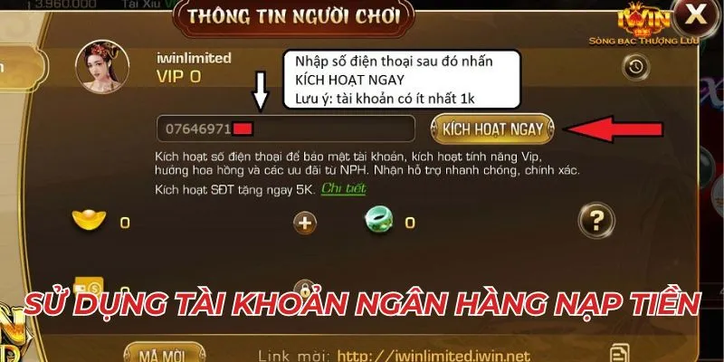 Sử dụng tài khoản ngân hàng nạp tiền